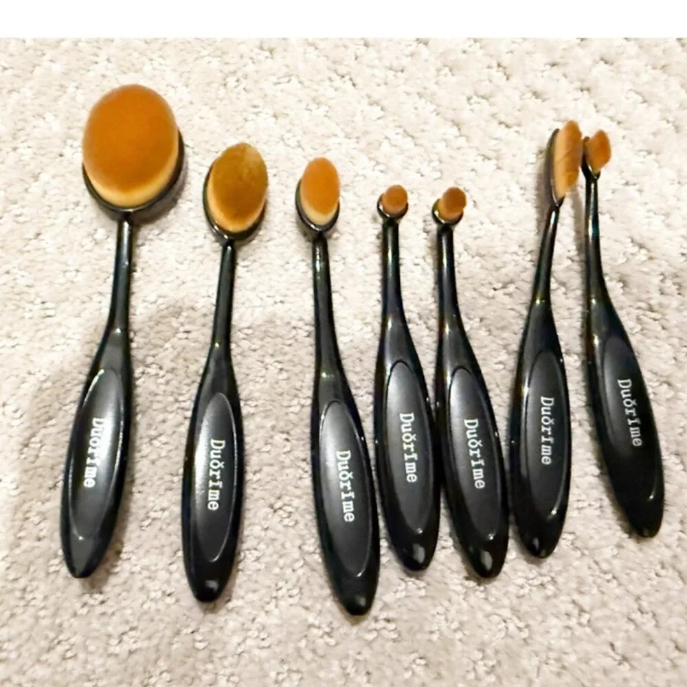 Duorime New 7pcs Black Oval Toothbrush Makeup Brush Set Cream Contour Powder